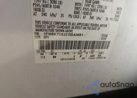 2014 Ford Explorer Xlt from USA, damaged, VIN 1FM5K7D82EGB43681